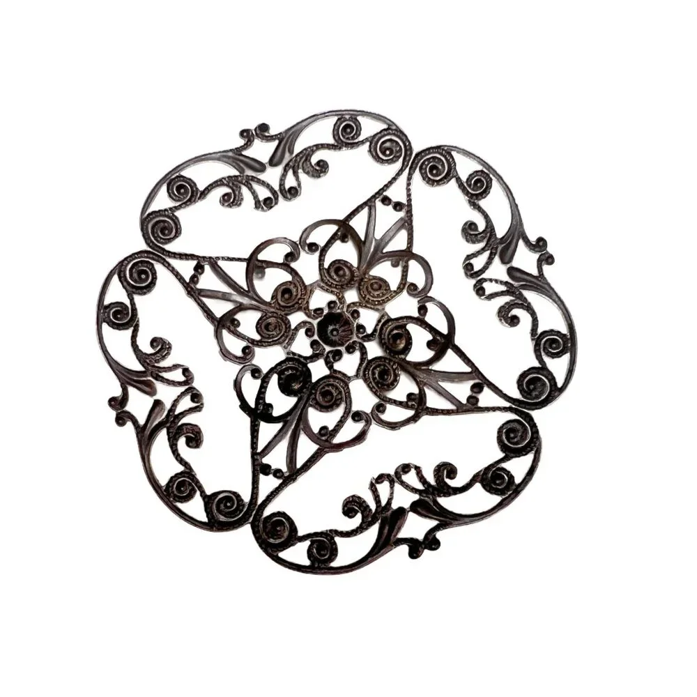 6 Large Vintaj Filigree Openwork Scroll Pendant Stamping Antique Bronze Tone